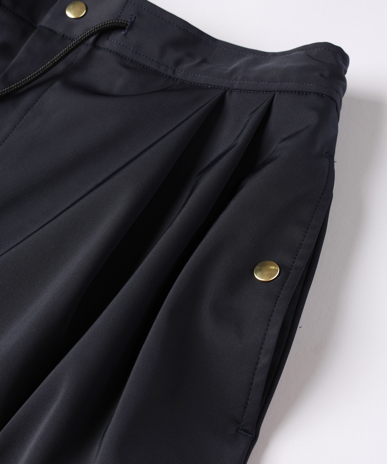 Double Satin 2Tuck Drawstring Semi Wide Pants