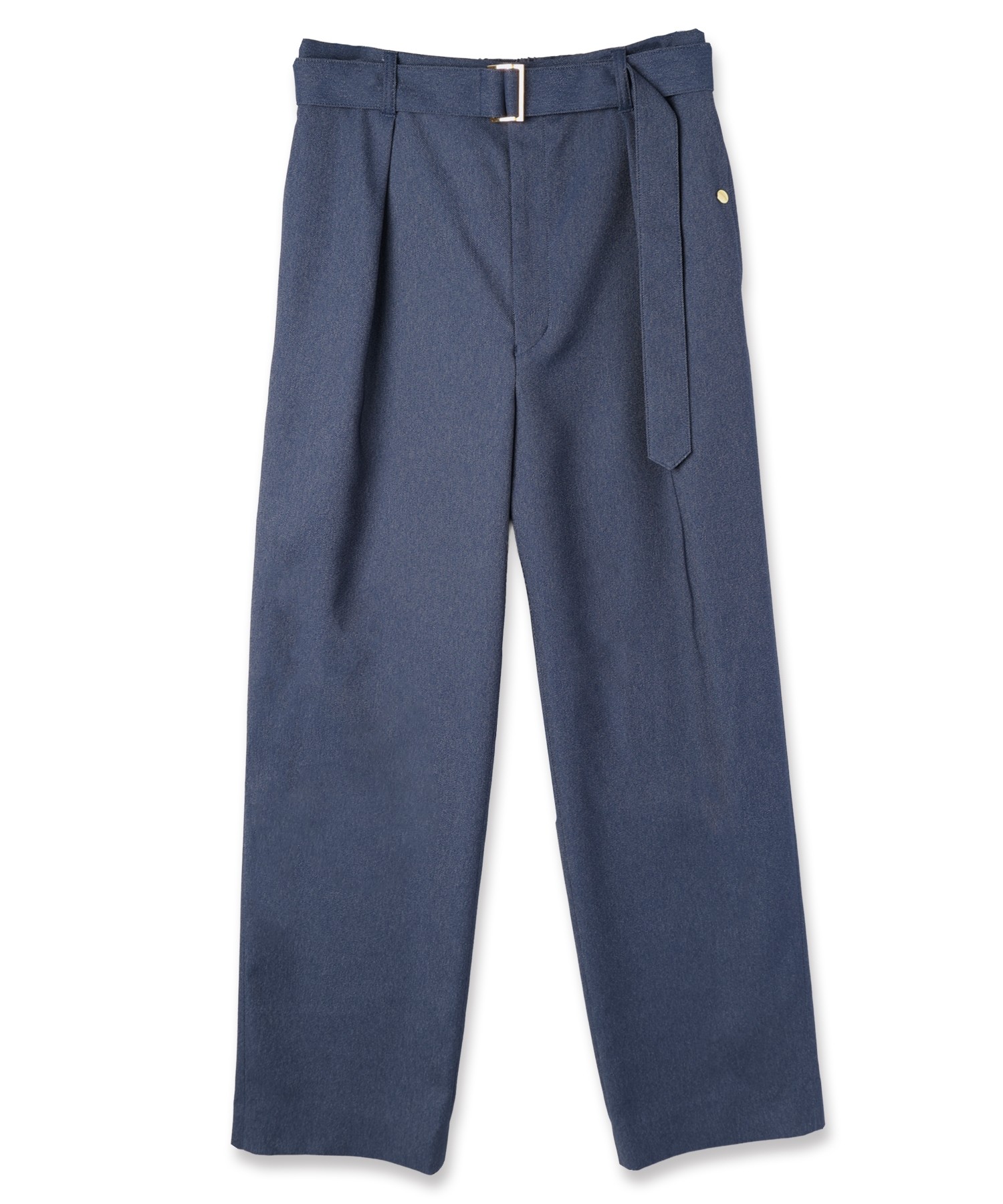 Faux Denim 1Tuck Semi Wide Pants with Long Belt