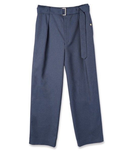 Faux Denim 1Tuck Semi Wide Pants with Long Belt