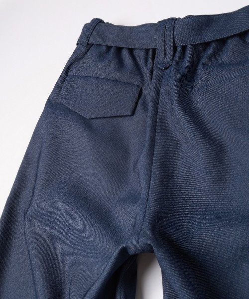 Faux Denim 1Tuck Semi Wide Pants with Long Belt