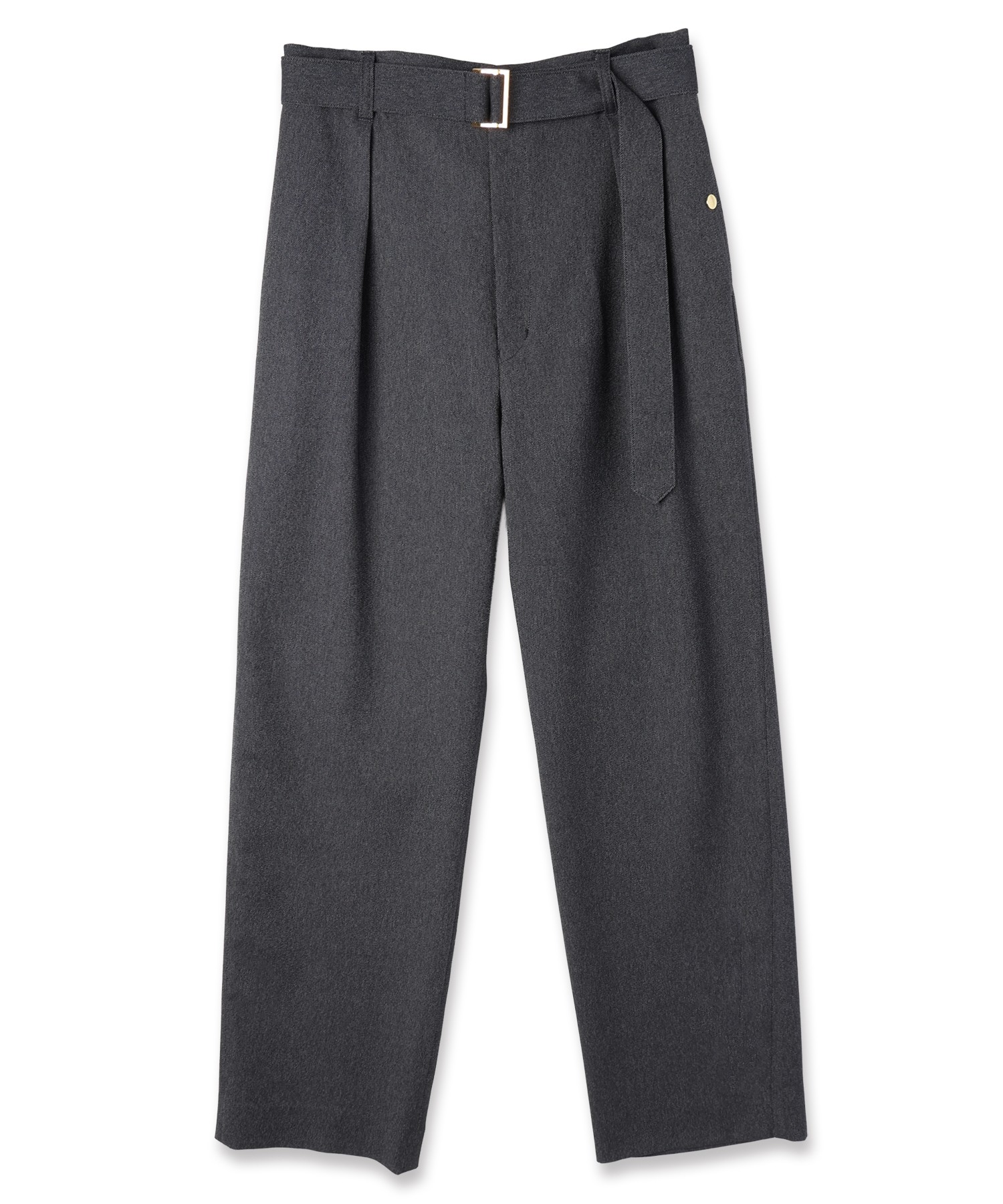Faux Denim 1Tuck Semi Wide Pants with Long Belt