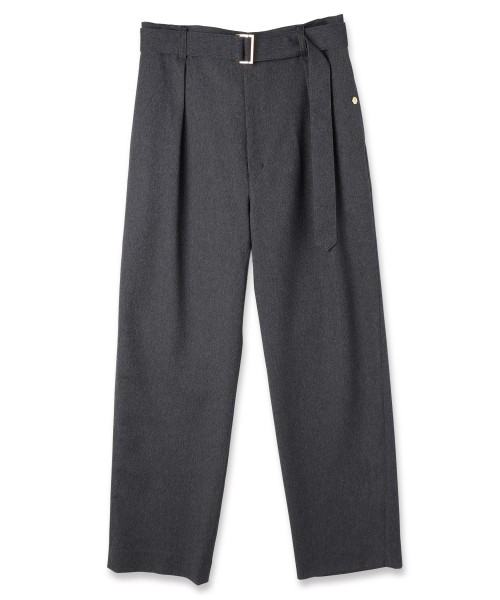 Faux Denim 1Tuck Semi Wide Pants with Long Belt
