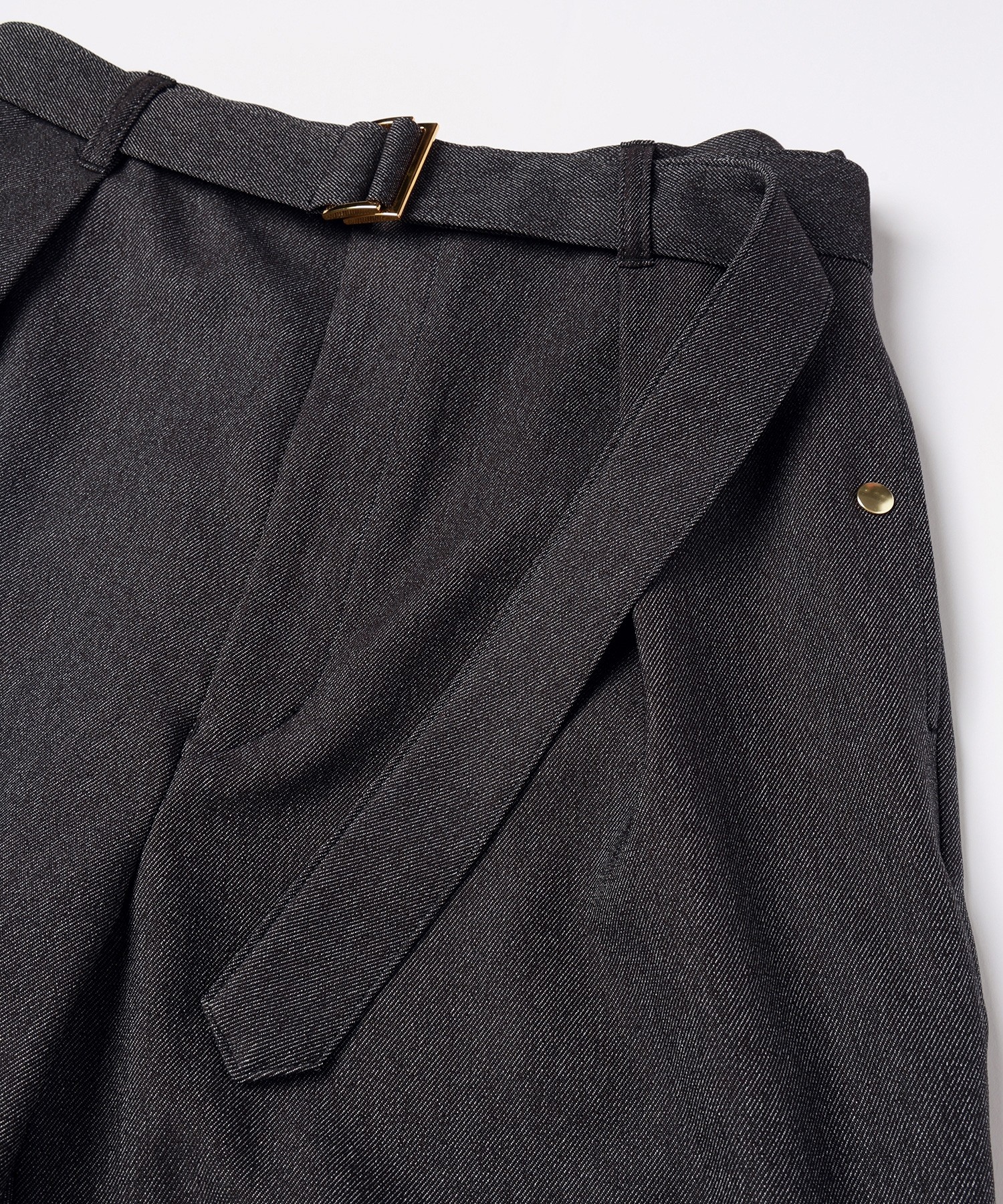 Faux Denim 1Tuck Semi Wide Pants with Long Belt