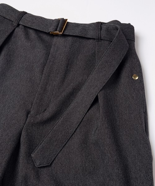 Faux Denim 1Tuck Semi Wide Pants with Long Belt