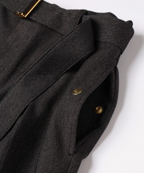 Faux Denim 1Tuck Semi Wide Pants with Long Belt