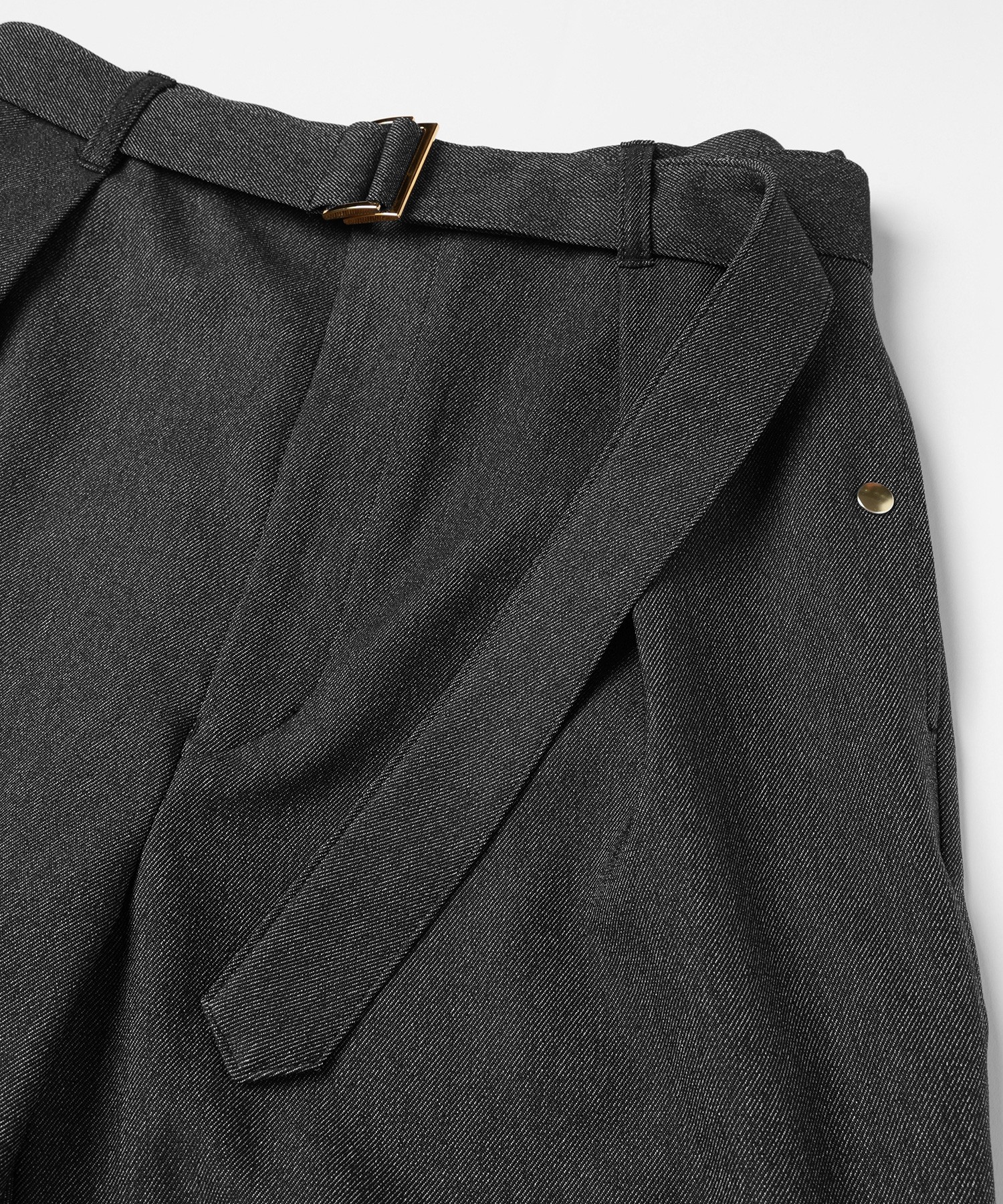 Faux Denim 1Tuck Semi Wide Pants with Long Belt