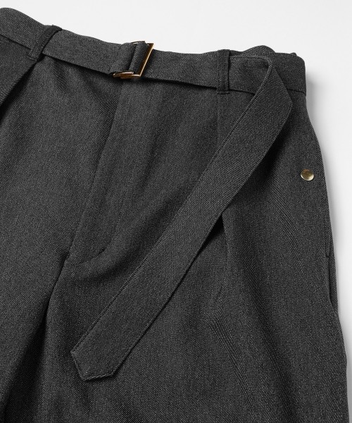 Faux Denim 1Tuck Semi Wide Pants with Long Belt