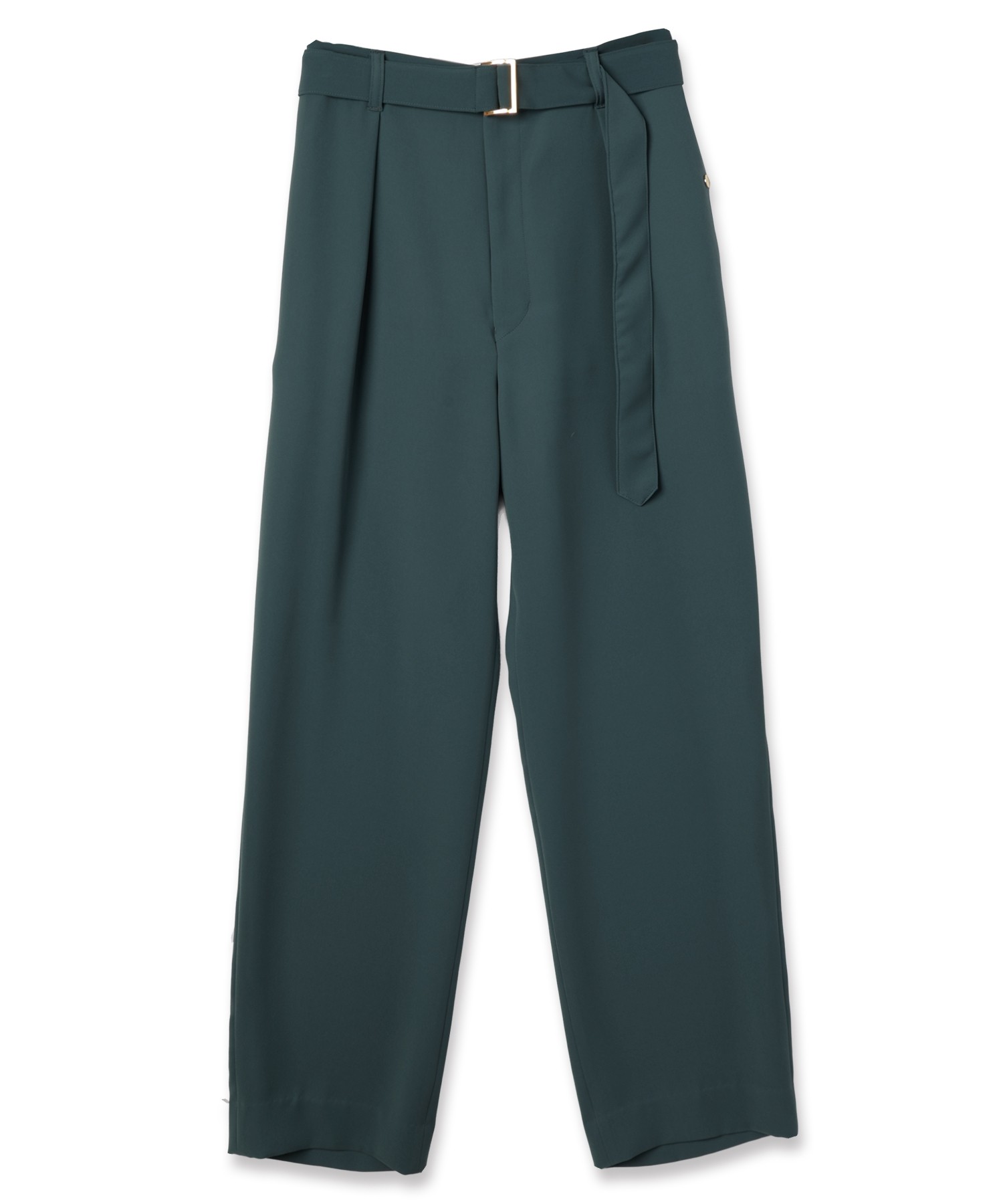 Double Cloth Twill 1Tuck Semi Wide Pants with Long Belt