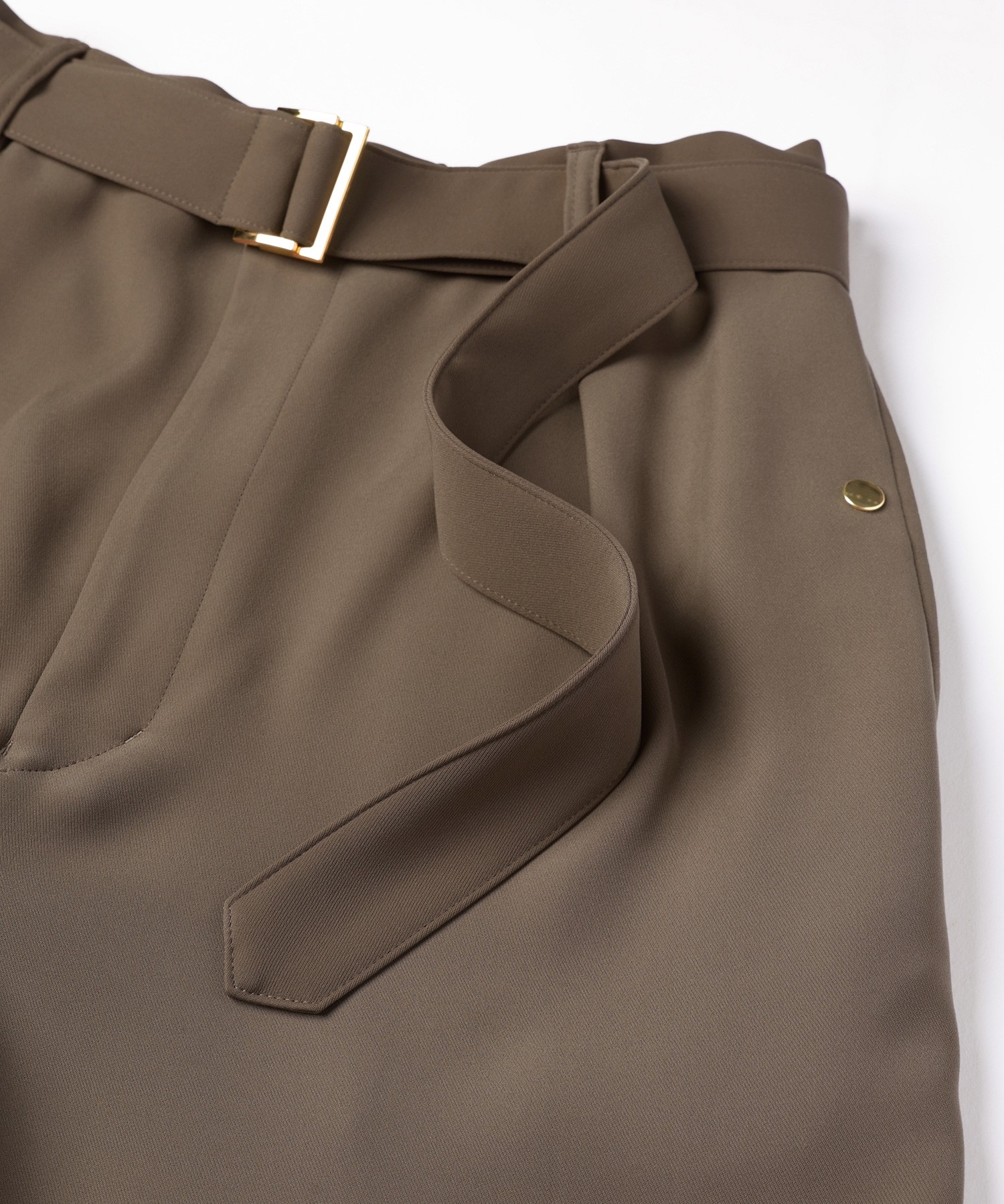 Double Cloth Twill 1Tuck Semi Wide Pants with Long Belt