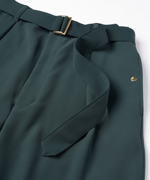 Double Cloth Twill 1Tuck Semi Wide Pants with Long Belt