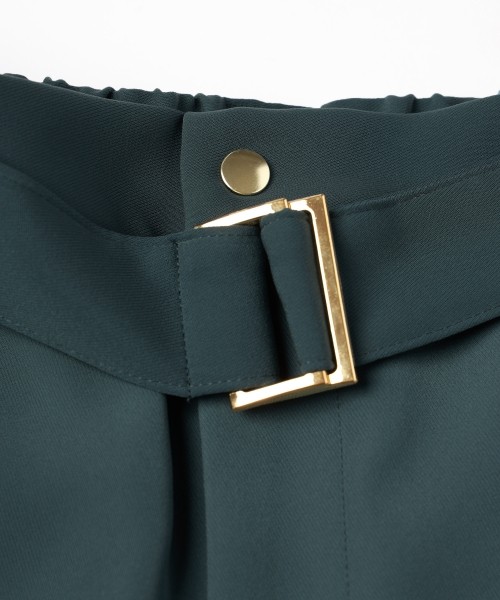 Double Cloth Twill 1Tuck Semi Wide Pants with Long Belt