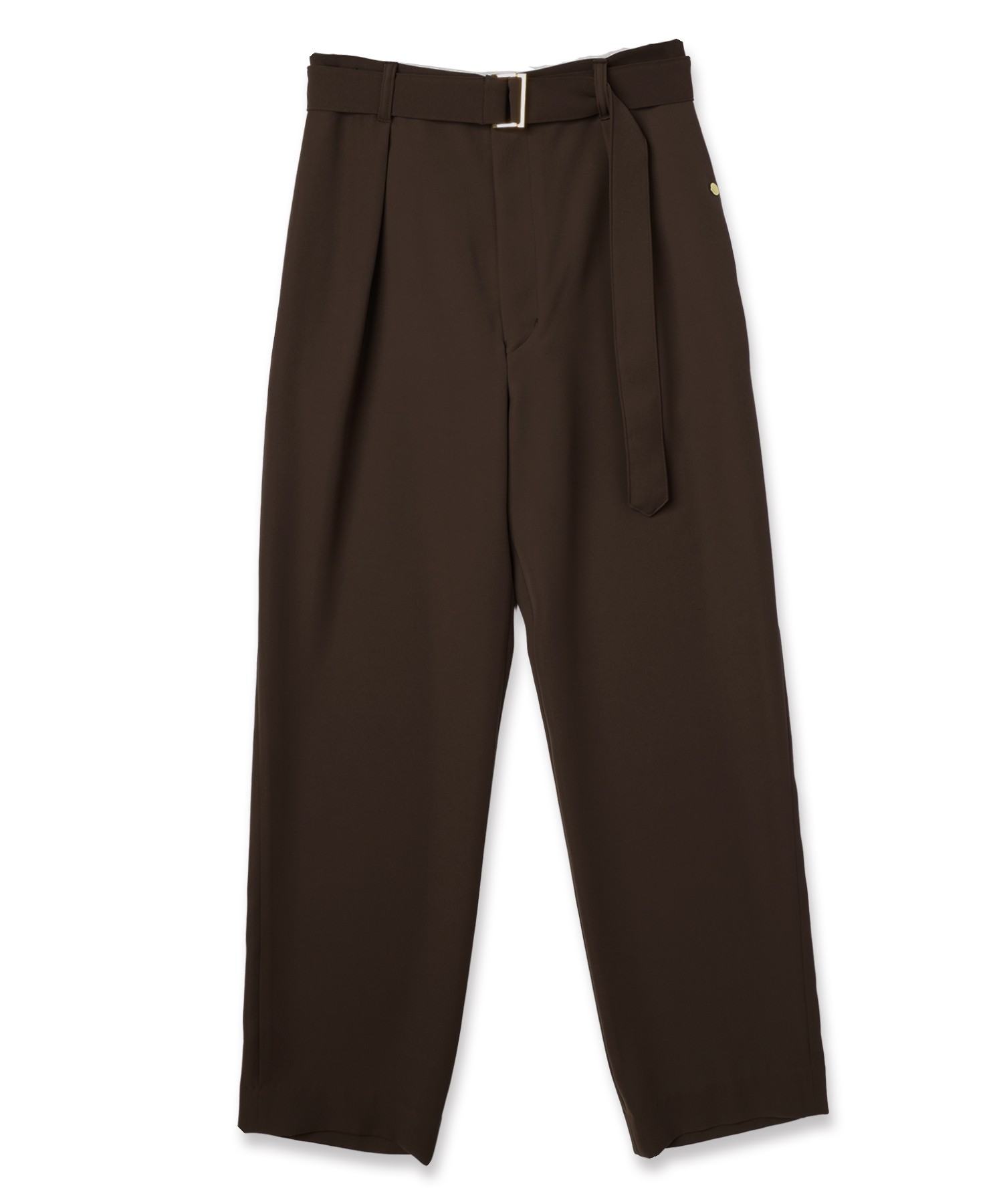 Double Cloth Twill 1Tuck Semi Wide Pants with Long Belt