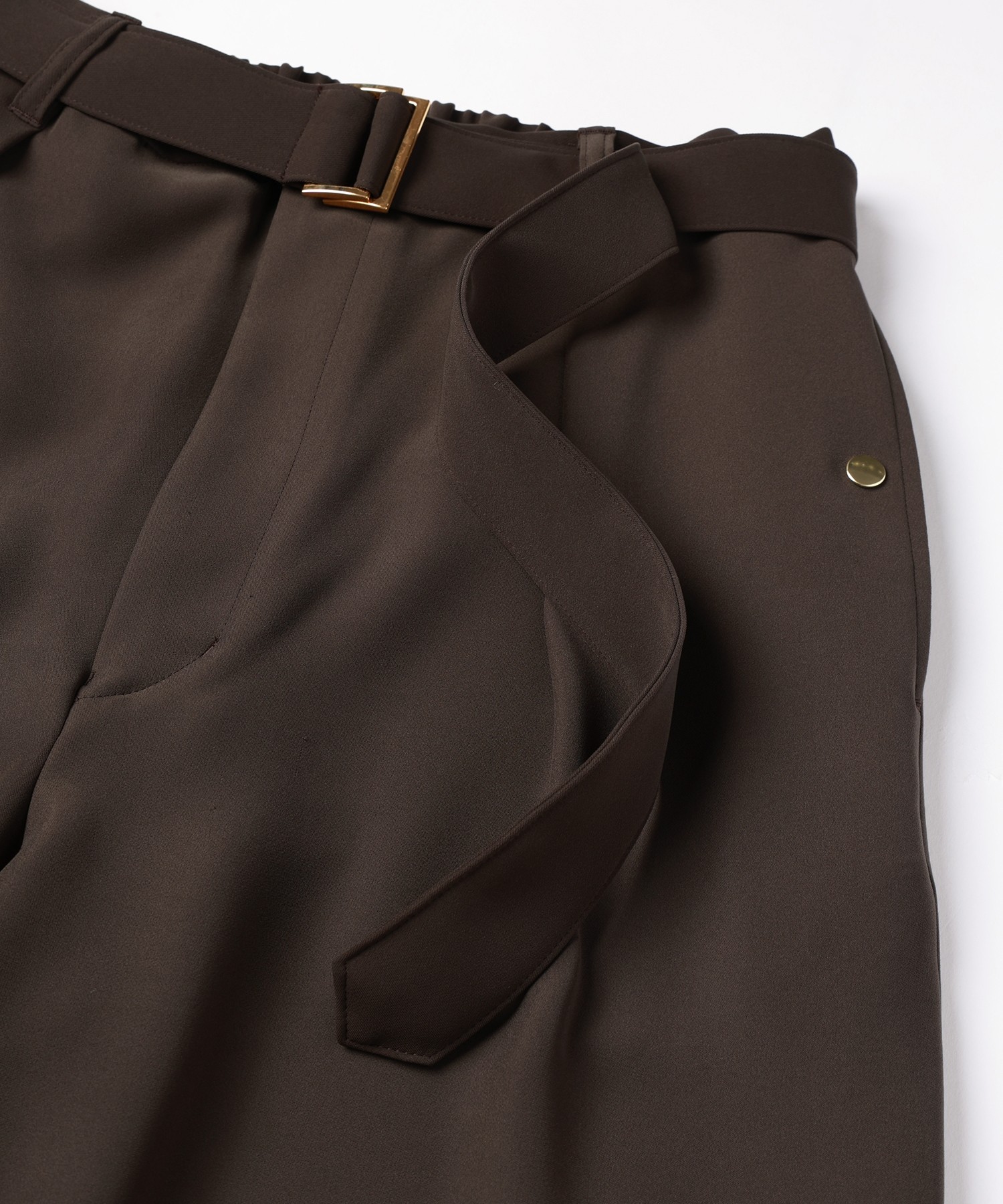 Double Cloth Twill 1Tuck Semi Wide Pants with Long Belt