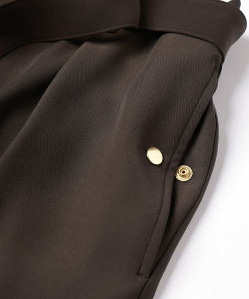 Double Cloth Twill 1Tuck Semi Wide Pants with Long Belt