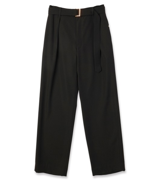 Double Cloth Twill 1Tuck Semi Wide Pants with Long Belt