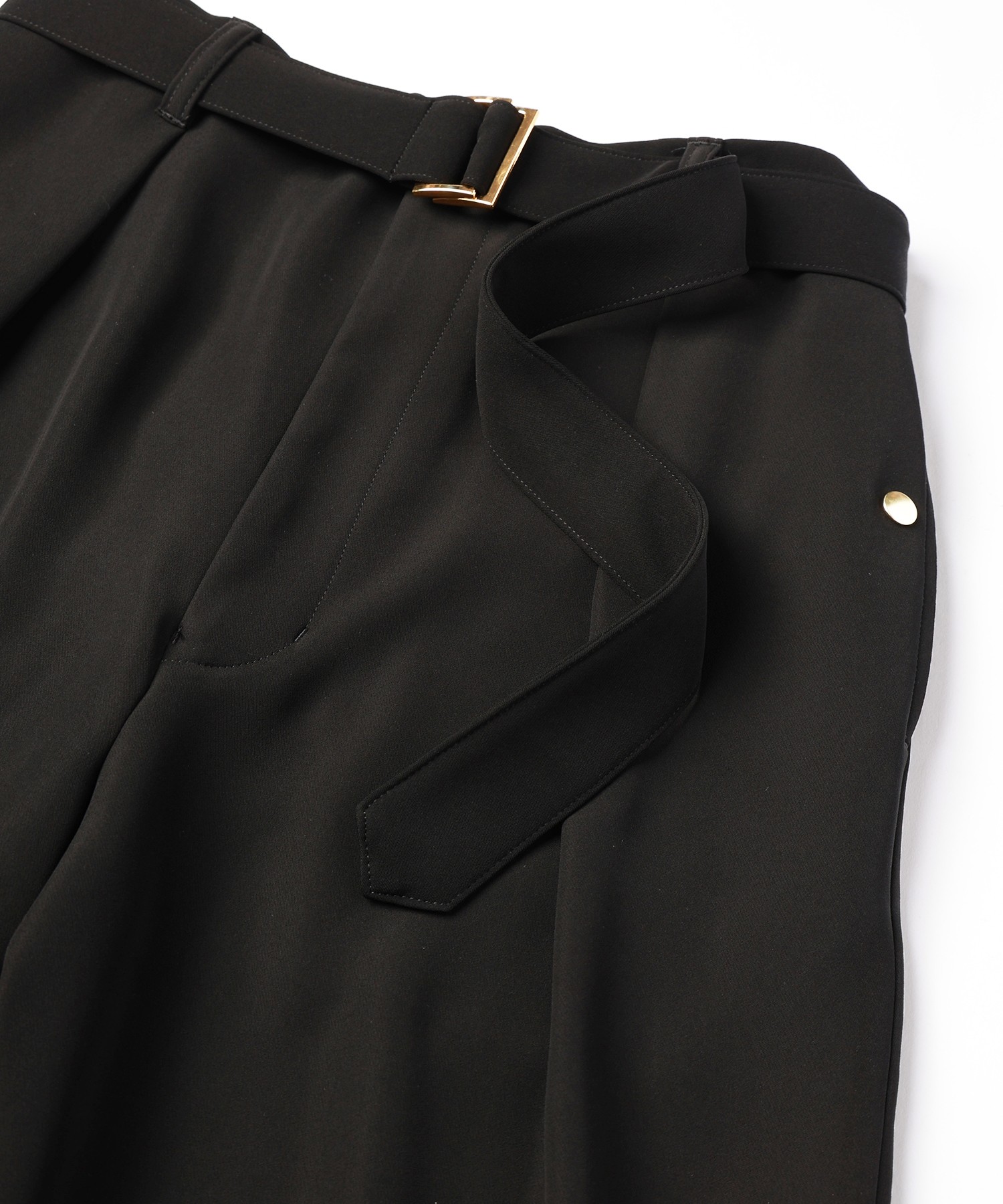 Double Cloth Twill 1Tuck Semi Wide Pants with Long Belt