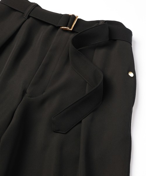 Double Cloth Twill 1Tuck Semi Wide Pants with Long Belt