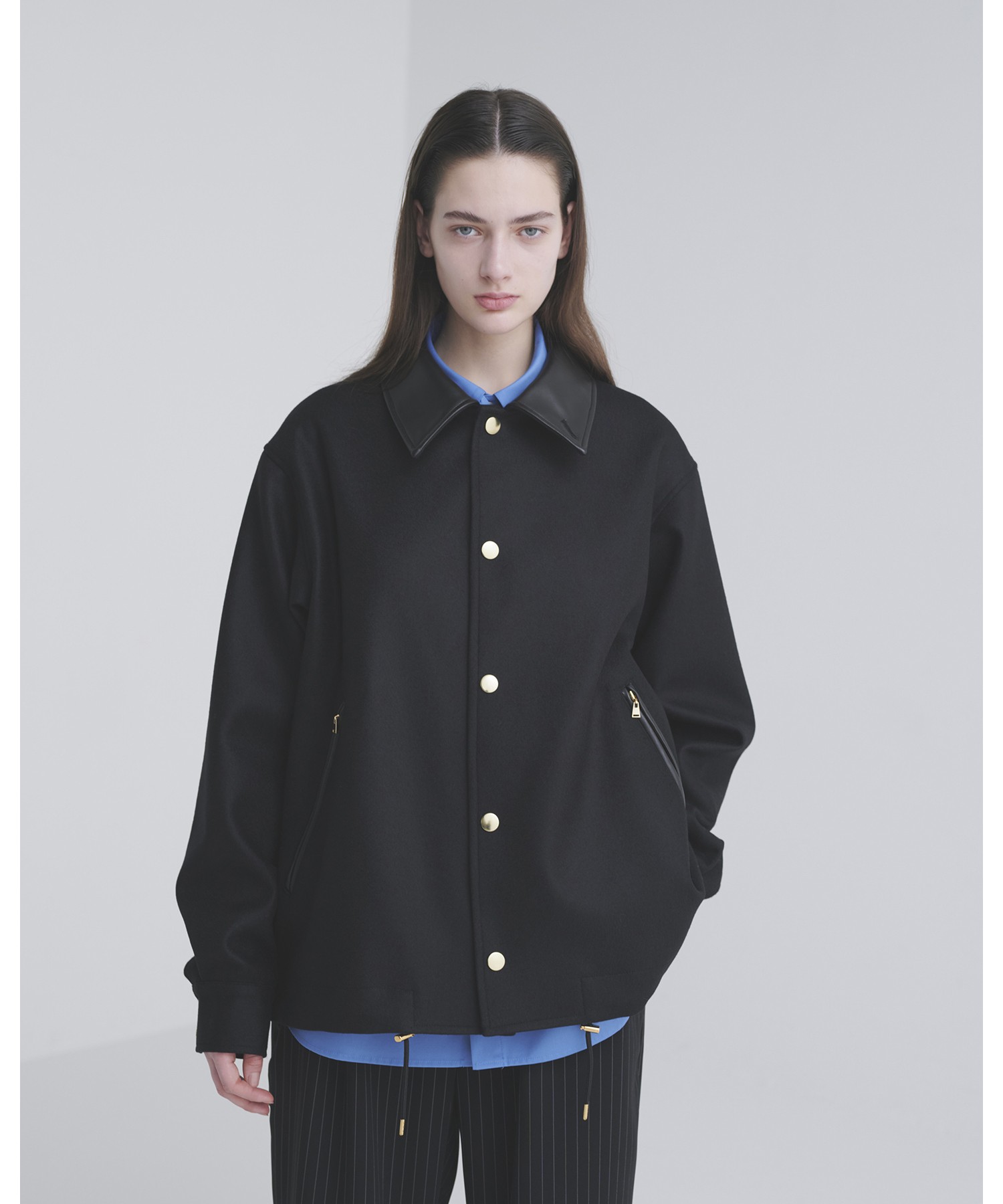 Chambray Gabardine Dot Button Coach Jacket