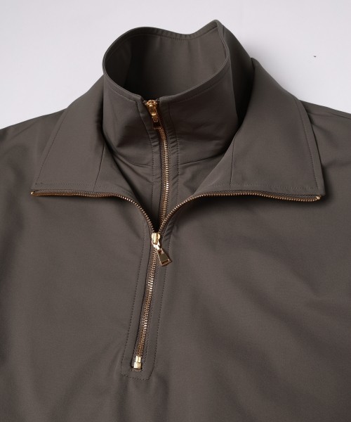 Stretch Double Cloth Layered Stand Collar Pullover