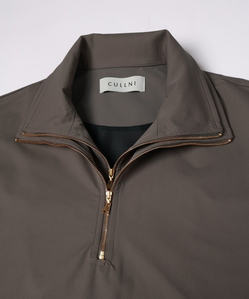 Stretch Double Cloth Layered Stand Collar Pullover