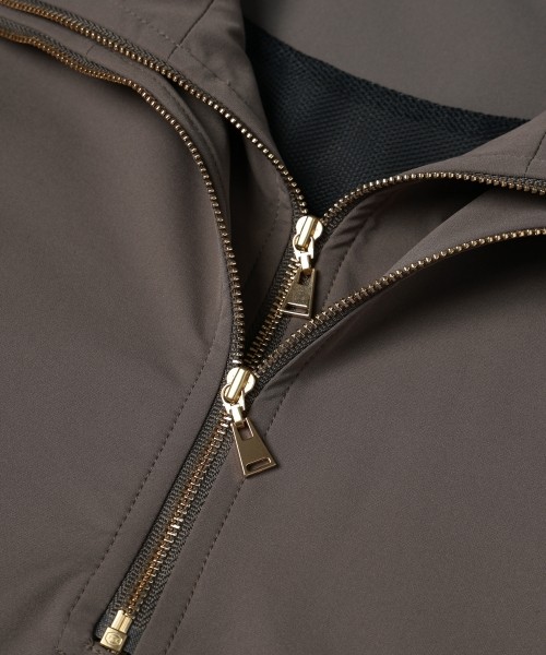 Stretch Double Cloth Layered Stand Collar Pullover