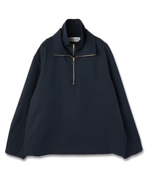 Stretch Double Cloth Layered Stand Collar Pullover