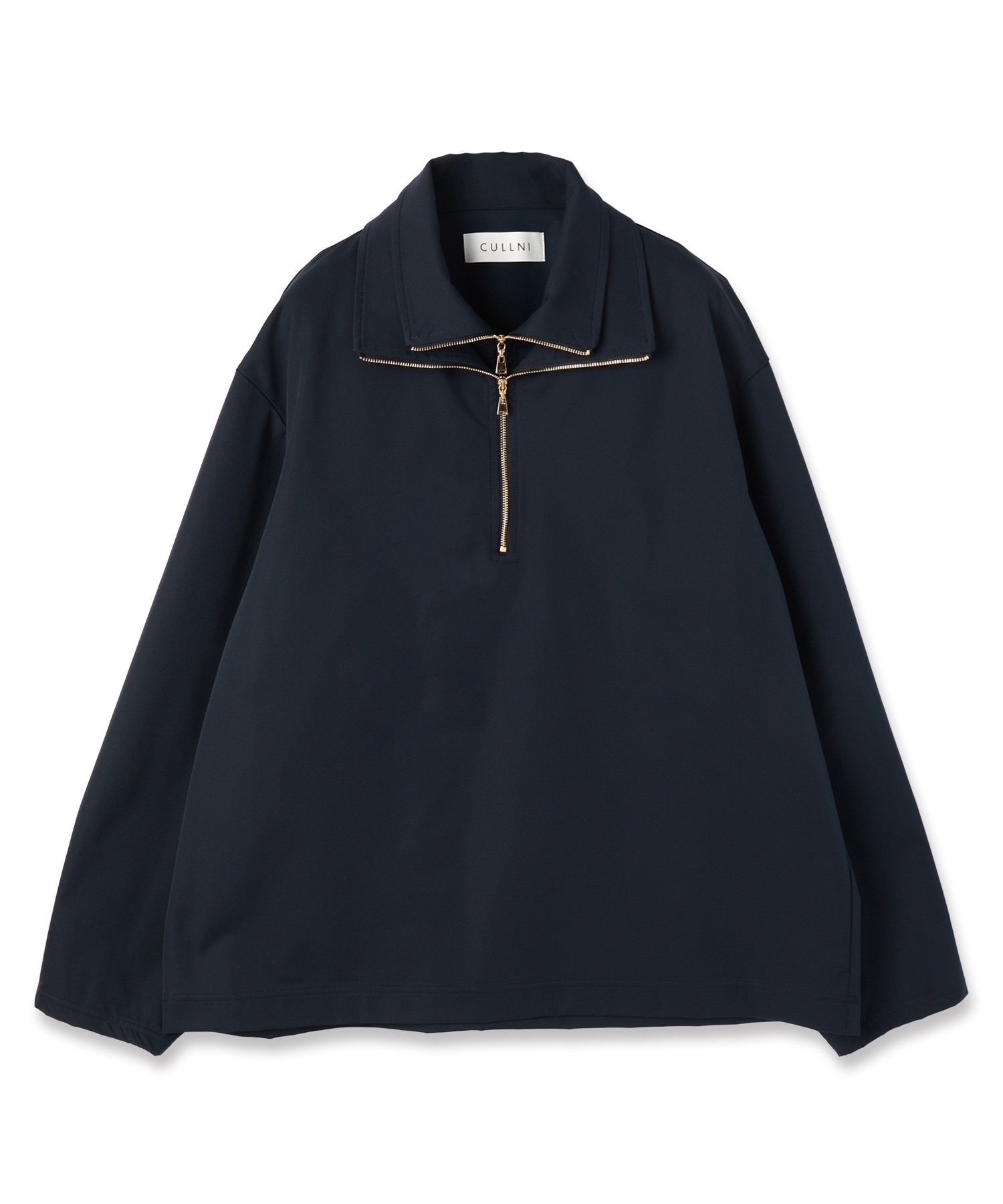 Stretch Double Cloth Layered Stand Collar Pullover