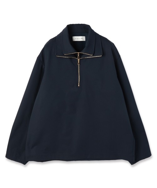 Stretch Double Cloth Layered Stand Collar Pullover