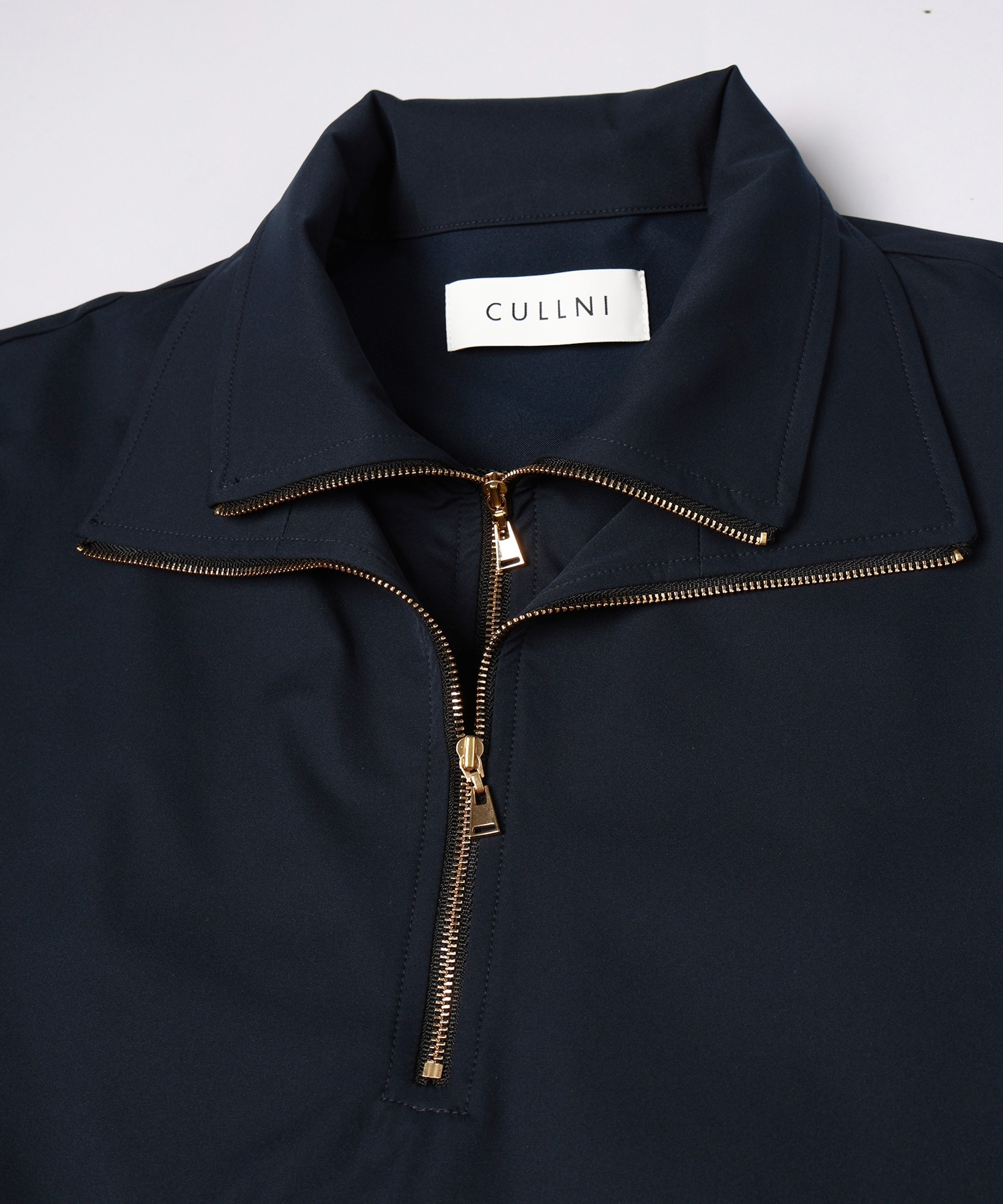 Stretch Double Cloth Layered Stand Collar Pullover