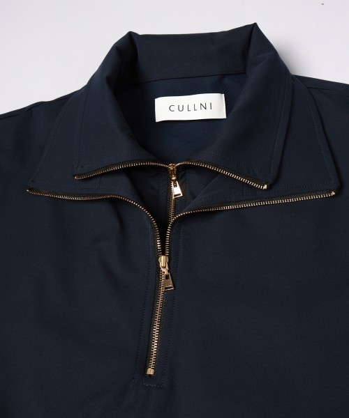 Stretch Double Cloth Layered Stand Collar Pullover