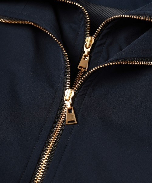 Stretch Double Cloth Layered Stand Collar Pullover