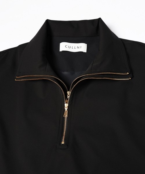 Stretch Double Cloth Layered Stand Collar Pullover