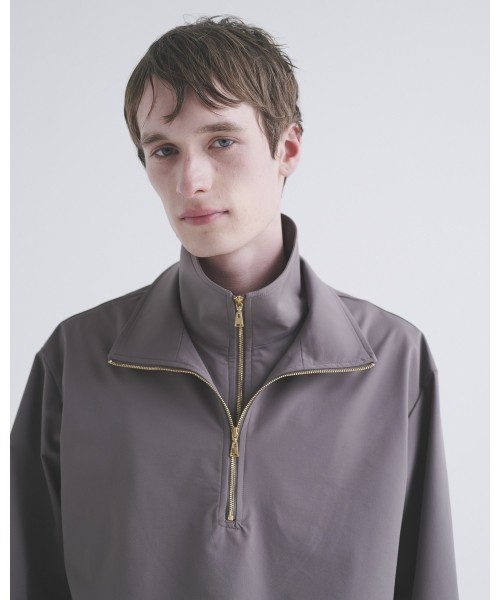Stretch Double Cloth Layered Stand Collar Pullover