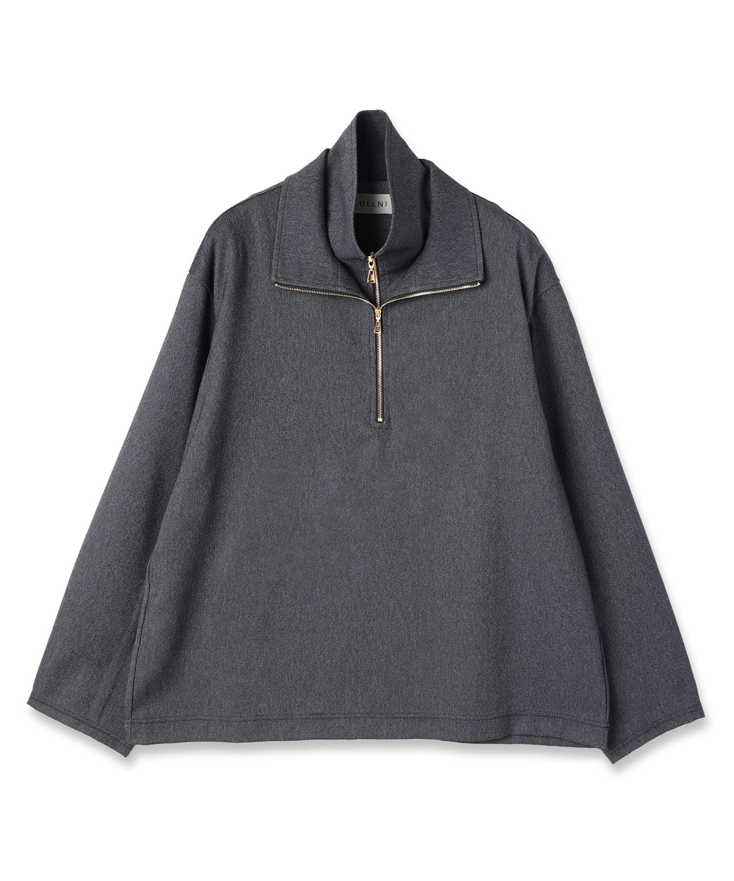 Faux Denim Layered Stand Collar Pullover