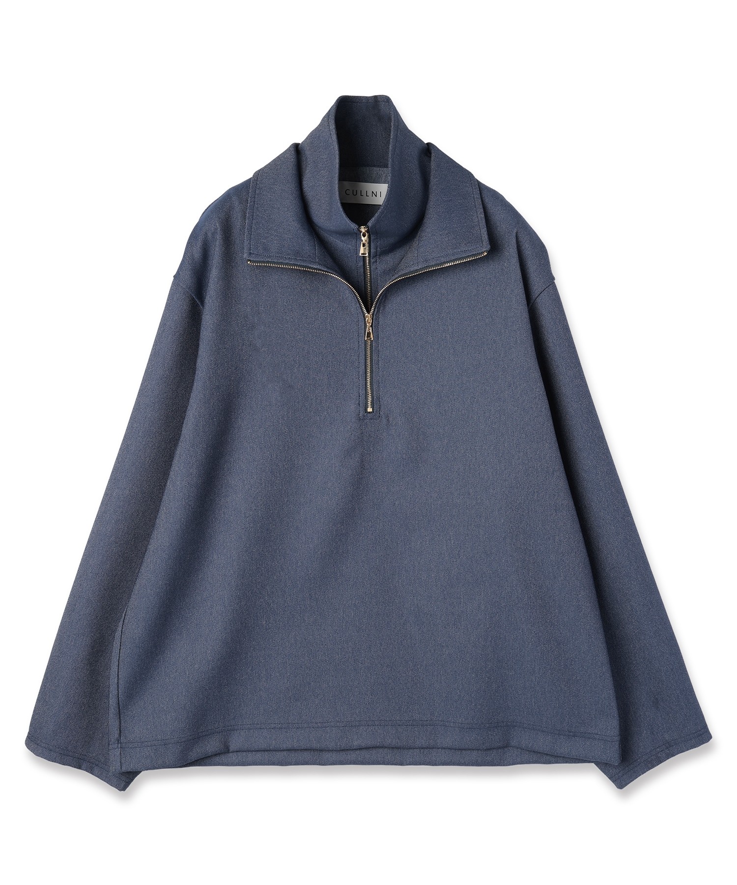 Faux Denim Layered Stand Collar Pullover