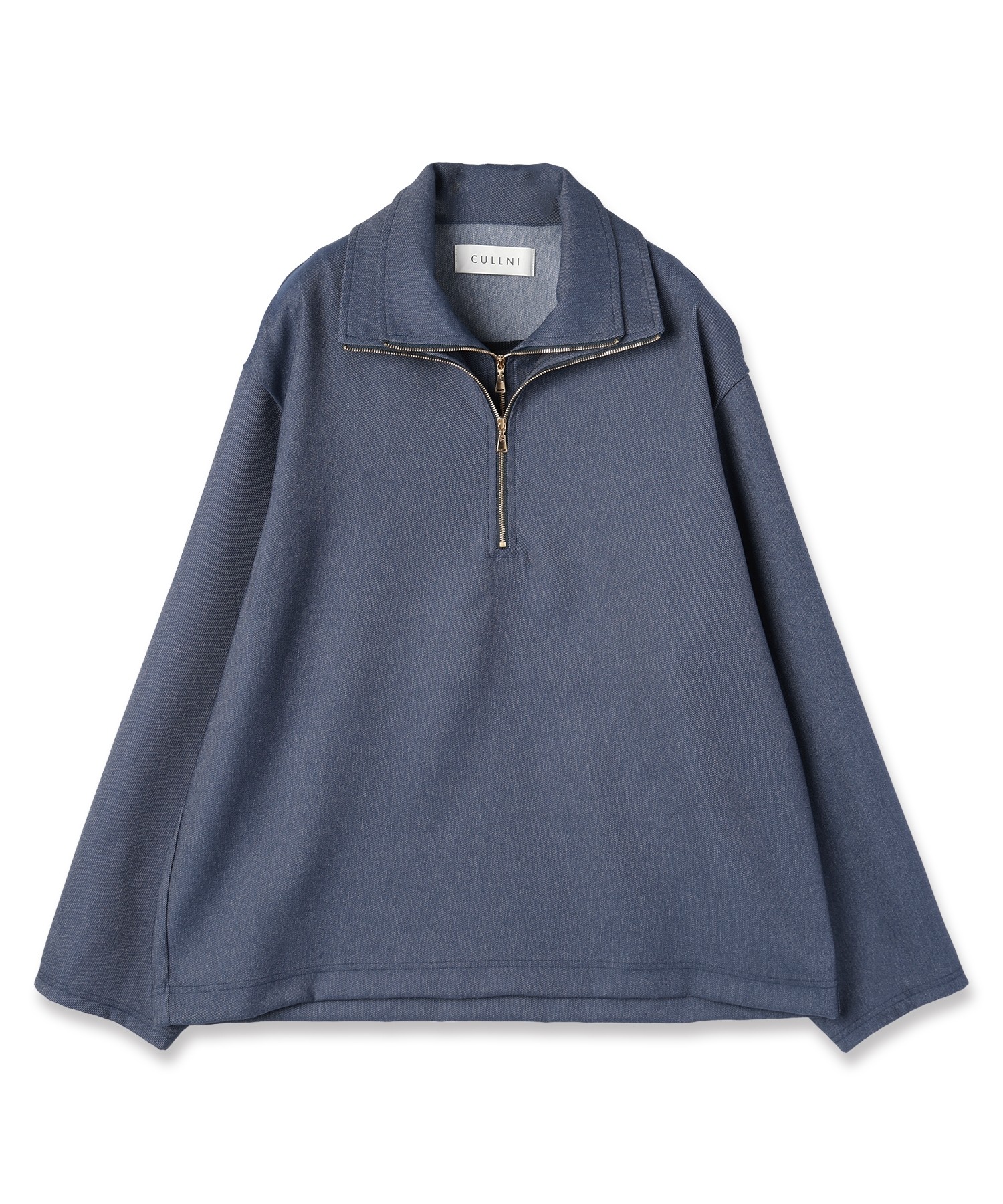 Faux Denim Layered Stand Collar Pullover