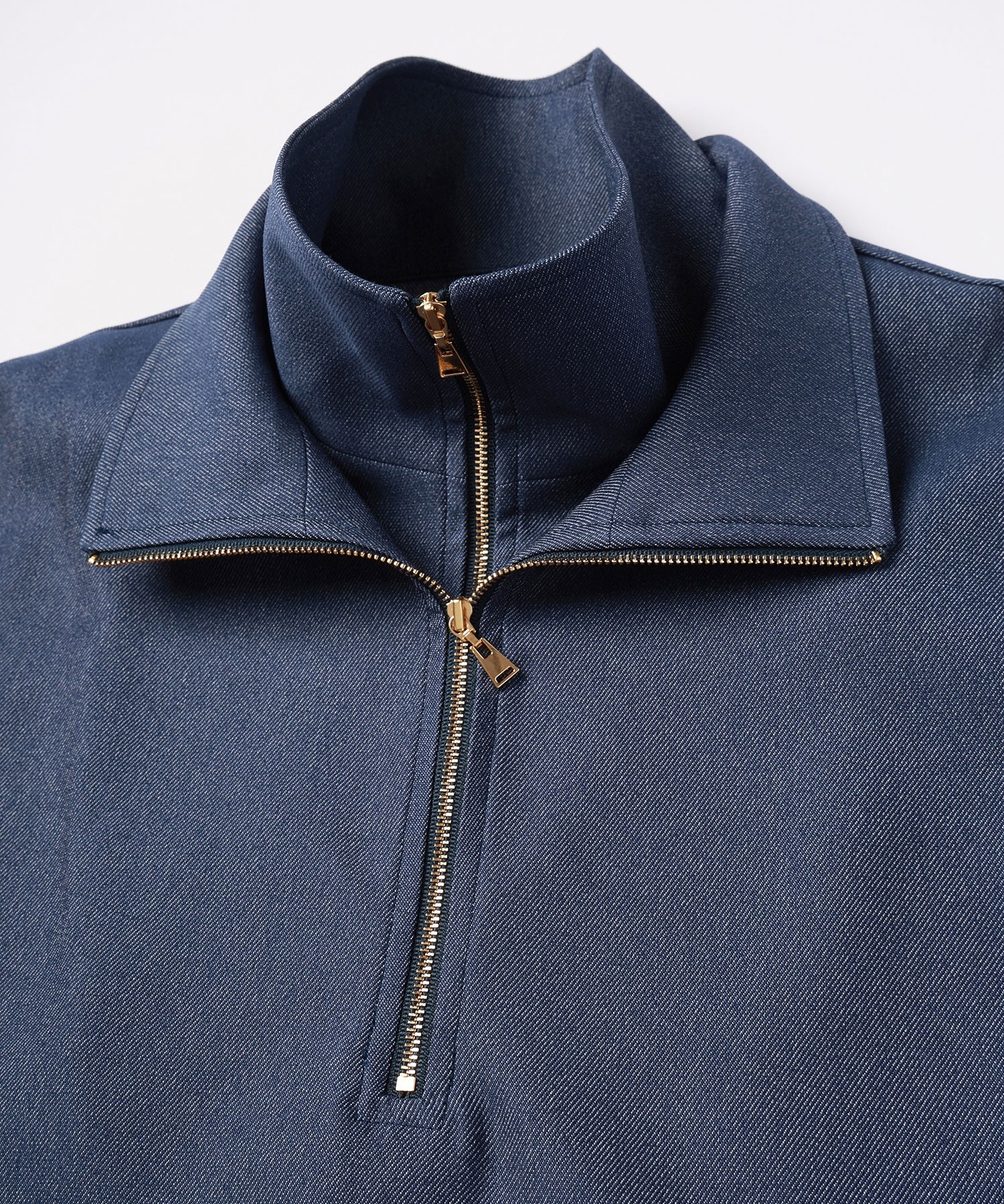 Faux Denim Layered Stand Collar Pullover