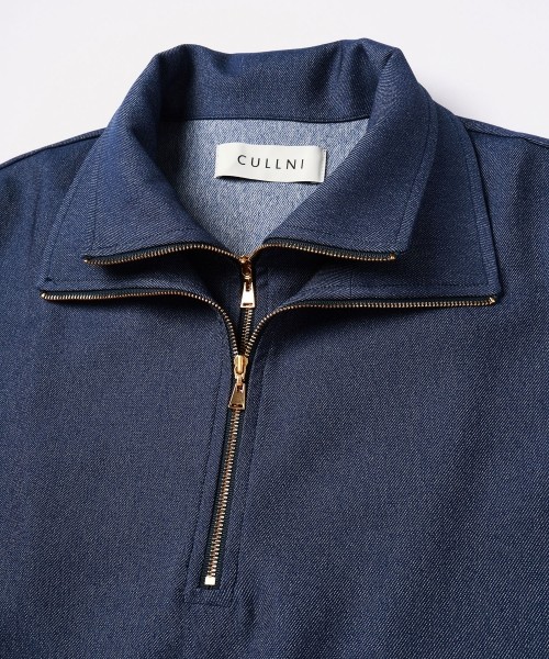 Faux Denim Layered Stand Collar Pullover