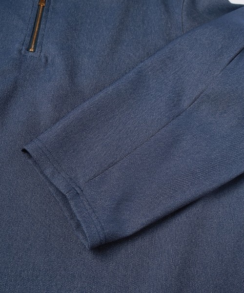 Faux Denim Layered Stand Collar Pullover