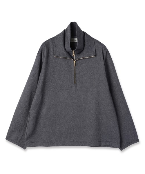 Faux Denim Layered Stand Collar Pullover