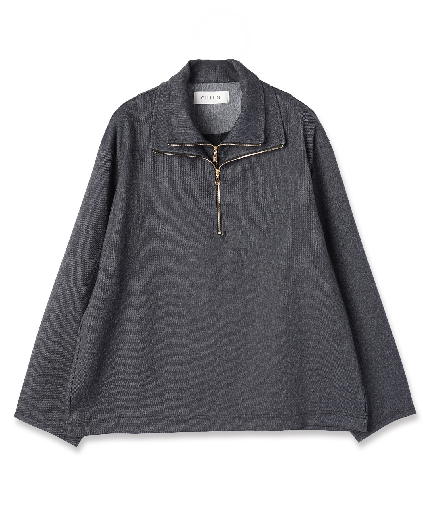 Faux Denim Layered Stand Collar Pullover