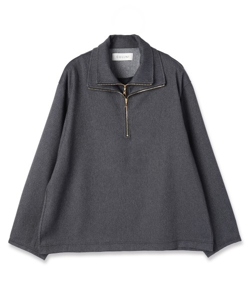 Faux Denim Layered Stand Collar Pullover