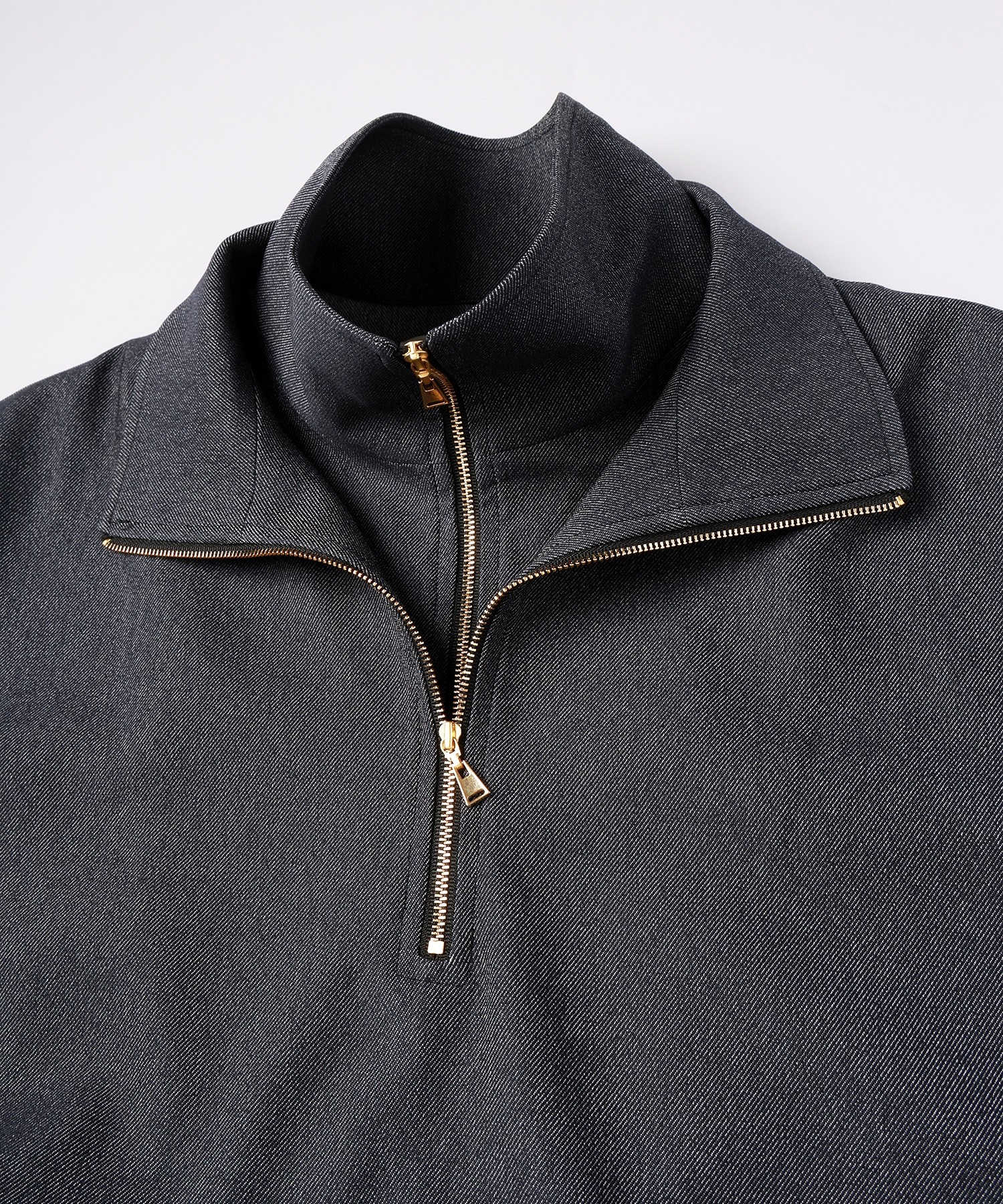 Faux Denim Layered Stand Collar Pullover
