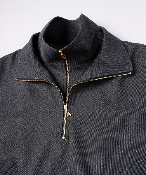 Faux Denim Layered Stand Collar Pullover