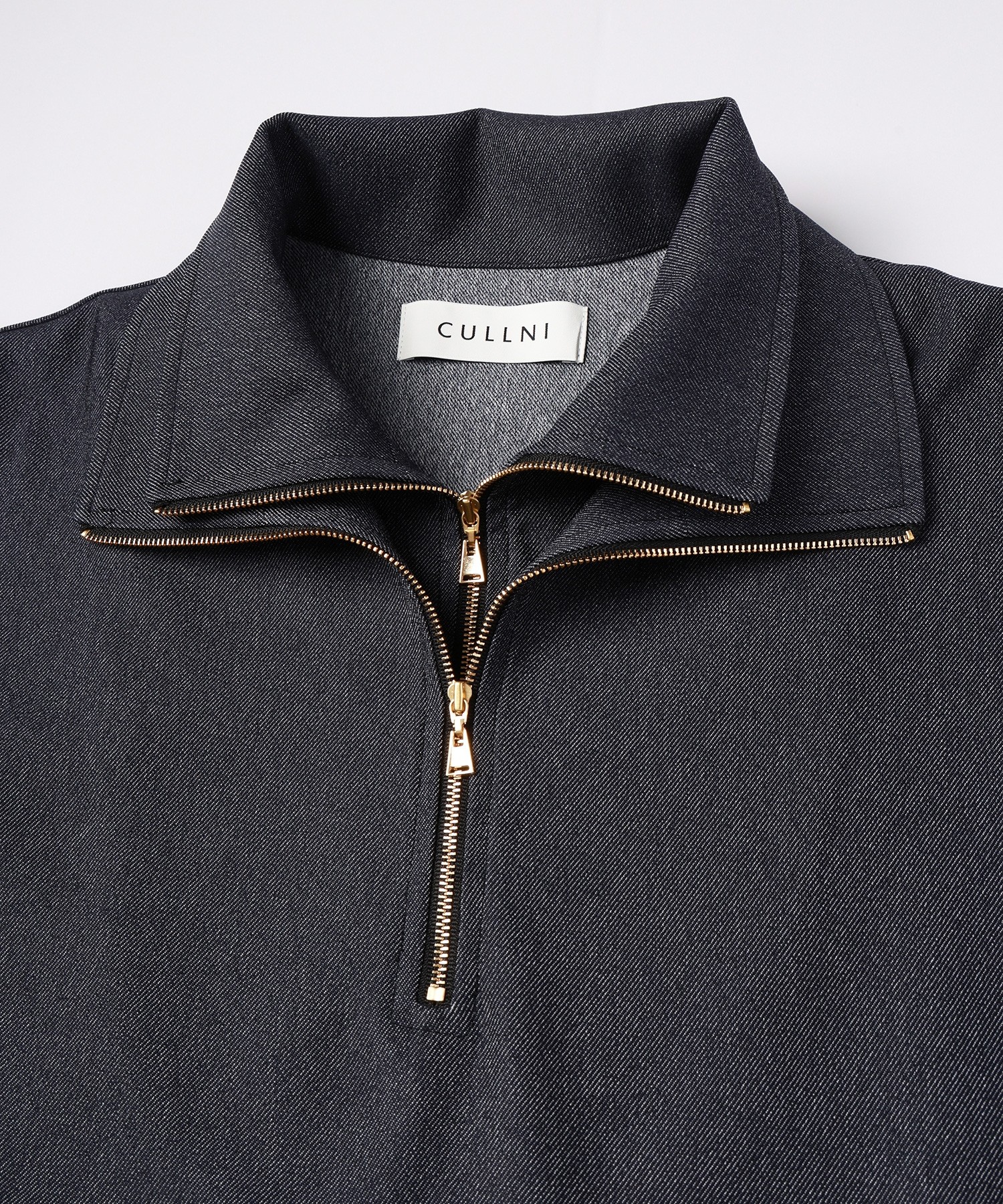 Faux Denim Layered Stand Collar Pullover