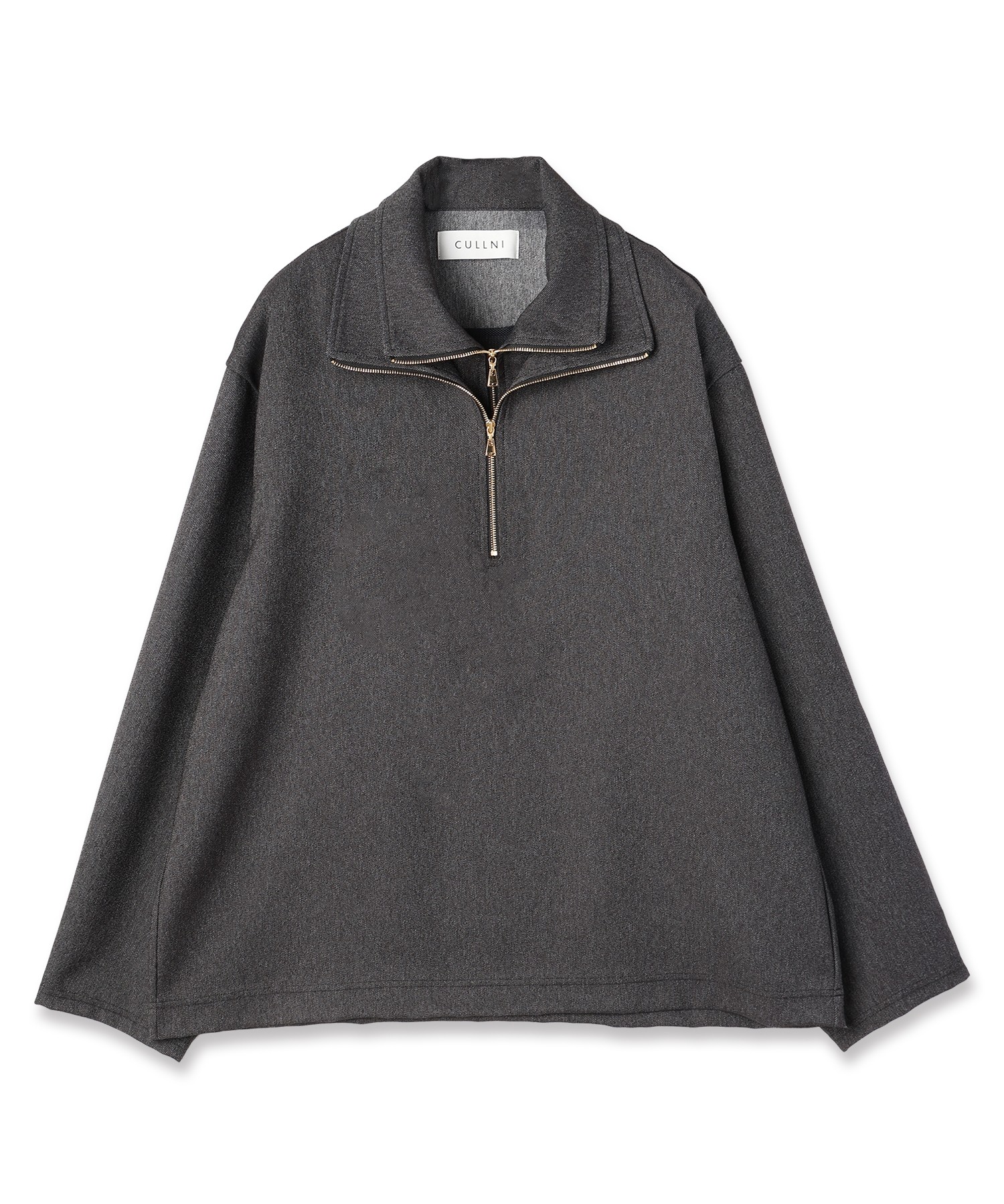 Faux Denim Layered Stand Collar Pullover