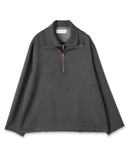 Faux Denim Layered Stand Collar Pullover