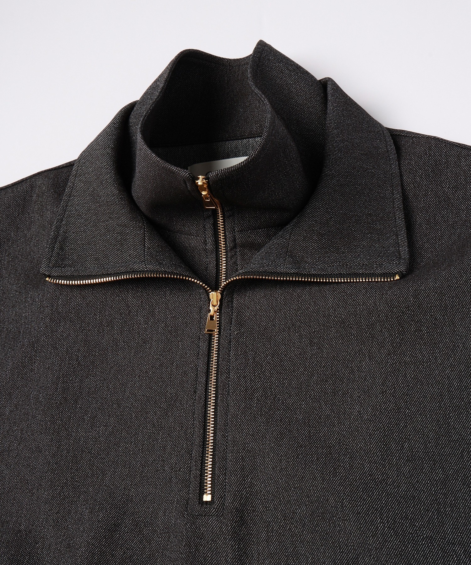 Faux Denim Layered Stand Collar Pullover