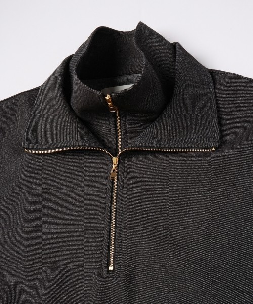 Faux Denim Layered Stand Collar Pullover