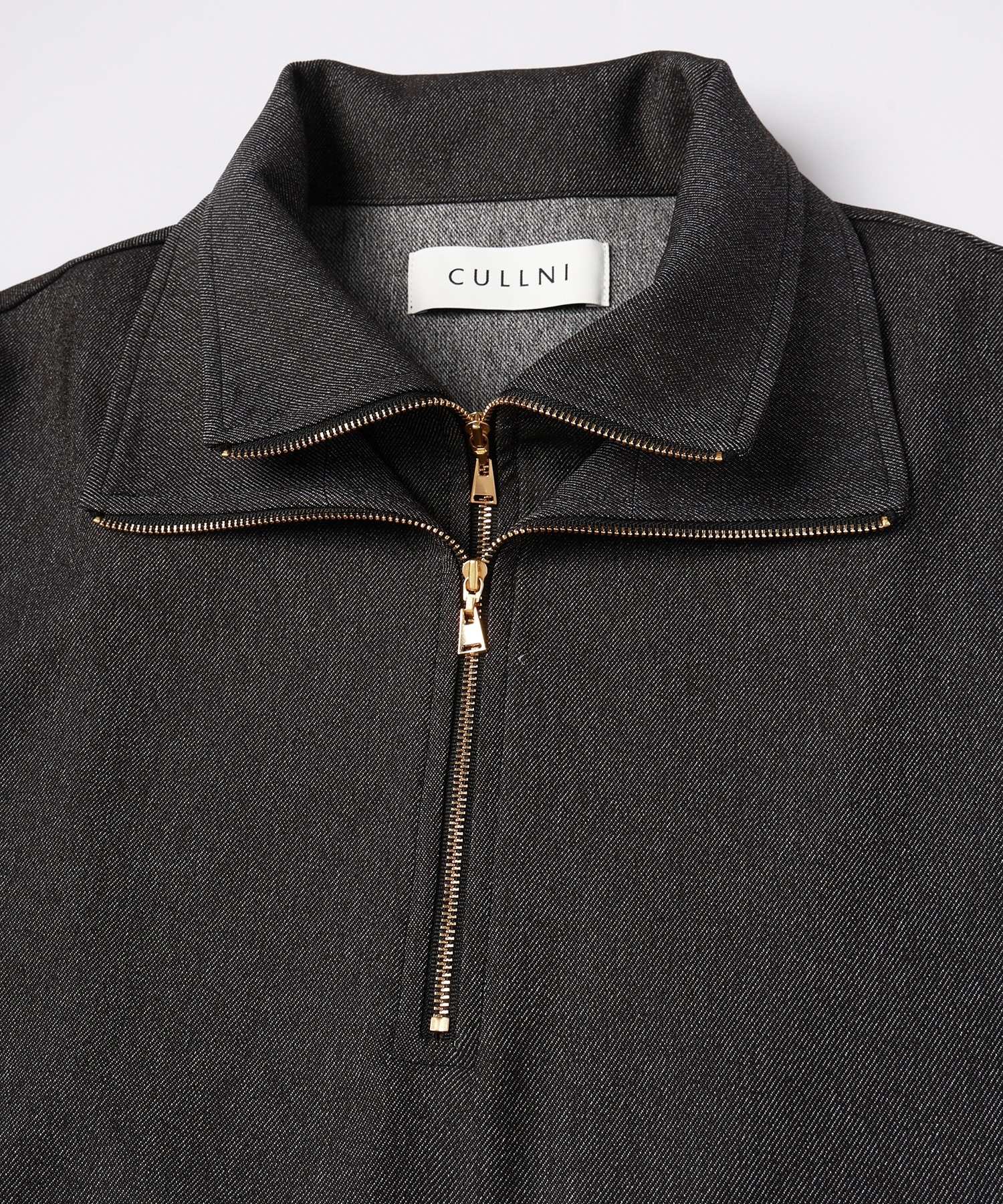 Faux Denim Layered Stand Collar Pullover